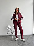 Бордовий теплий жіночий костюм із турецької тринитки на флісі: штани та кофта, фото 2