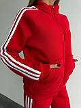 Червоний теплий жіночий костюм із турецької тринитки на флісі: штани та кофта, фото 7