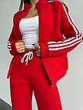 Червоний теплий жіночий костюм із турецької тринитки на флісі: штани та кофта, фото 5