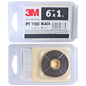 Монтажний двосторонній скотч середної міцності чорний 3M PT1100 1,1 мм 6мм×1м