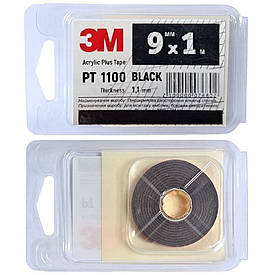 Монтажний двосторонній скотч середної міцності чорний 3M PT1100 1,1 мм 9мм×1м