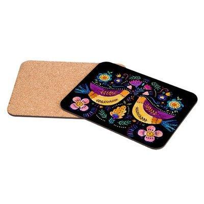 Підставка під гаряче 25х19 см (корок) Пташки на чорному фоні, фото 1