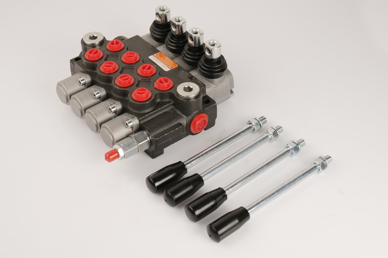 Гідророзподілювач 04P40A1A1A1A1GKZ1-20 моноблочний 4-х секційний ручний, Pmax 250 Бар, Qmax 40 л/хв.