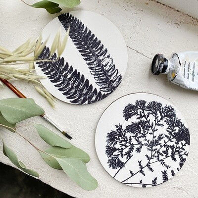 Підставки під гаряче Coaster (корок) Чорно-біле листя, фото 1