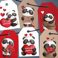 Подарункові бірки, 6 шт, Панда