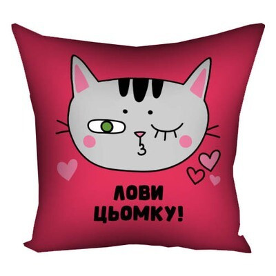 Подушка з принтом 30х30 см Лови цьомку!, фото 1