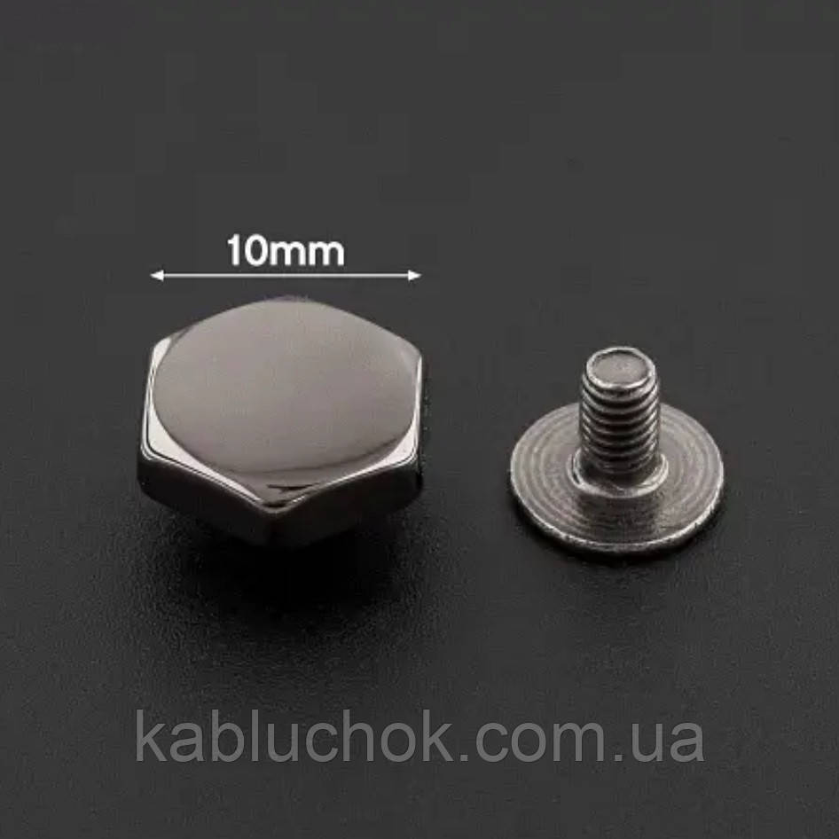 Ніжки для сумок 10 мм, пукля, темний нікель, фото 1