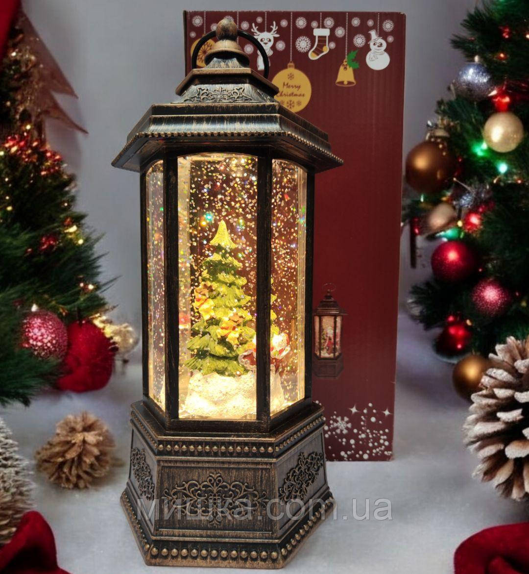 Музичний металевий новорічний ліхтарик-світильник 28 см №0091А, фото 1