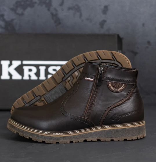 Темно коричневі чоловічі зимові черевики із застібкою блискавка