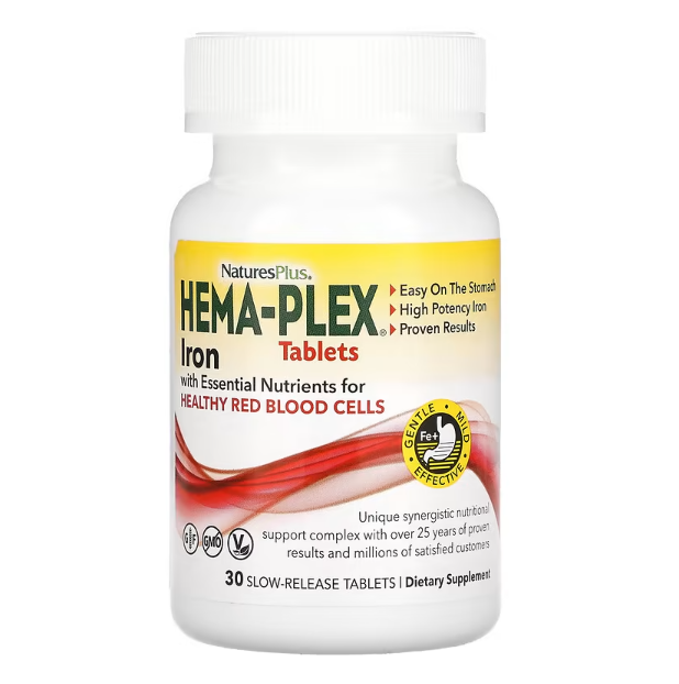 Комплекс із залізом Hema-Plex, Nature's Plus, БАНОЧКА 30 ТАБЛЕТОК із тривалим вивільненням