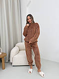 Кавова тепла жіноча однотонна махрова піжама, фото 2
