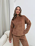 Кавова тепла жіноча однотонна махрова піжама, фото 4