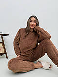 Кавова тепла жіноча однотонна махрова піжама, фото 6
