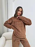 Кавова тепла жіноча однотонна махрова піжама, фото 7