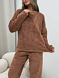 Кавова тепла жіноча однотонна махрова піжама, фото 8
