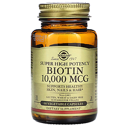 Super High Potency Biotin 10000 мкг Solgar 60 капсул