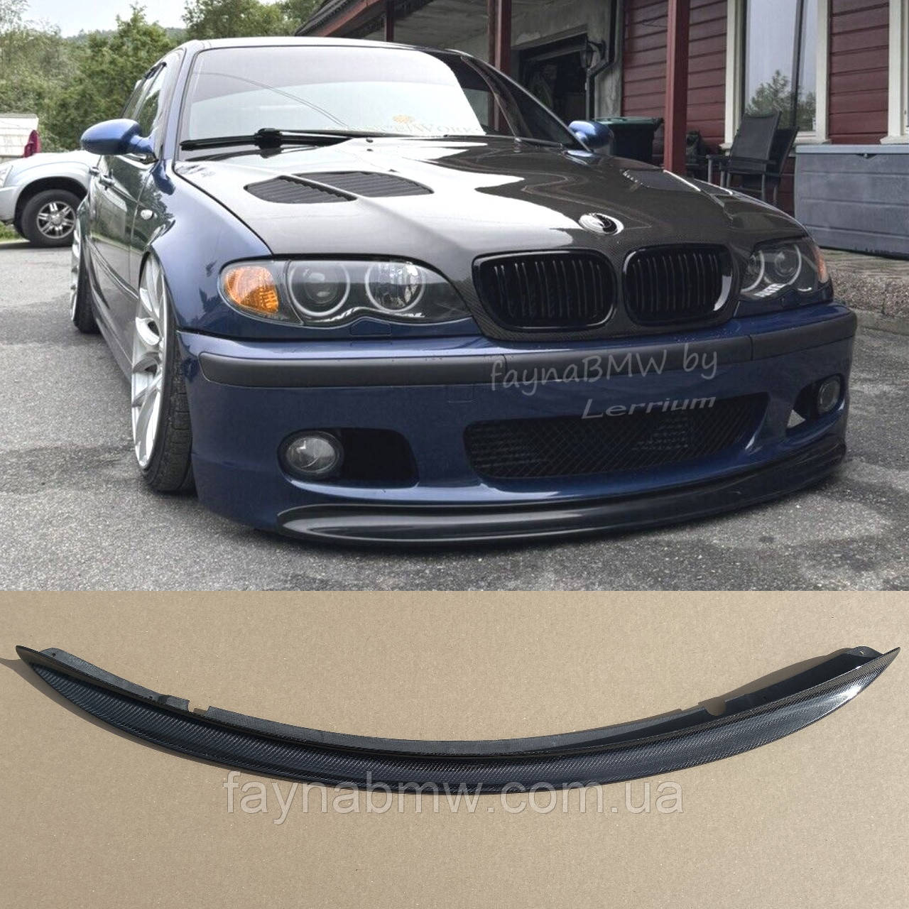 BMW E46 карбоновая губа переднього М тех 2 бампера БМВ Е46 справжній карбон накладка на передній М бампер, фото 1