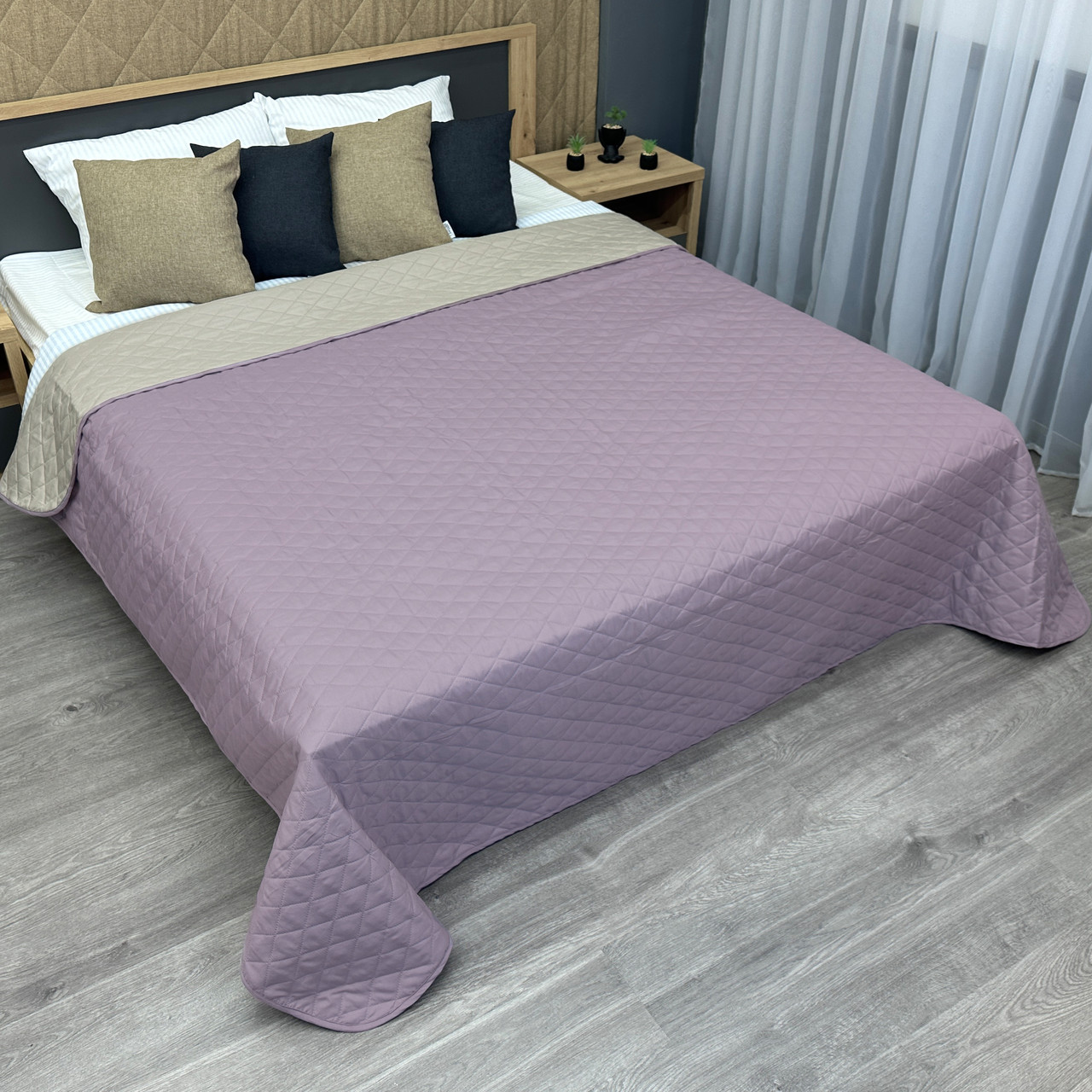 Покривало декоративне Decorator Microfiber ромб, бузковий з бежевим