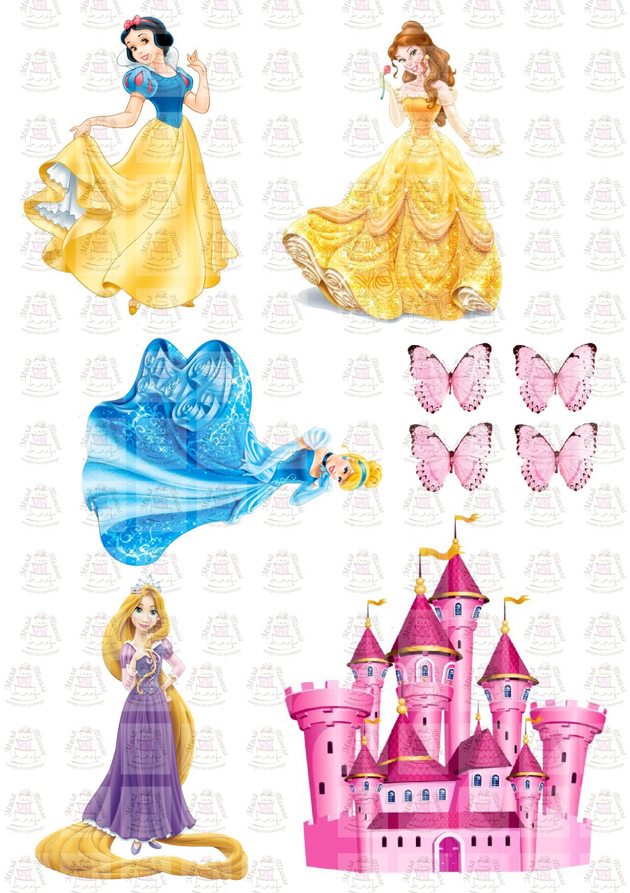 Вафельна картинка для тортів Принцеси та замок (100145)