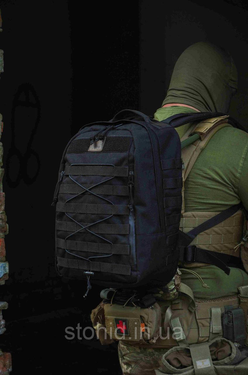 Черный армейский рюкзак для ВСУ штурмовой прочный 25л Стохід с отделениями для документов - фото 1 - id-p2289475226