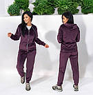 Жіночий велюровий костюм сірий теплий на флісі з капюшоном, фото 4