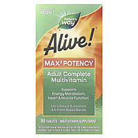 Мультивітаміни підвищеної ефективності без заліза Alive! Max3 Potency Multivitamin, No Added Iron, Nature's Way, 90 таблеток