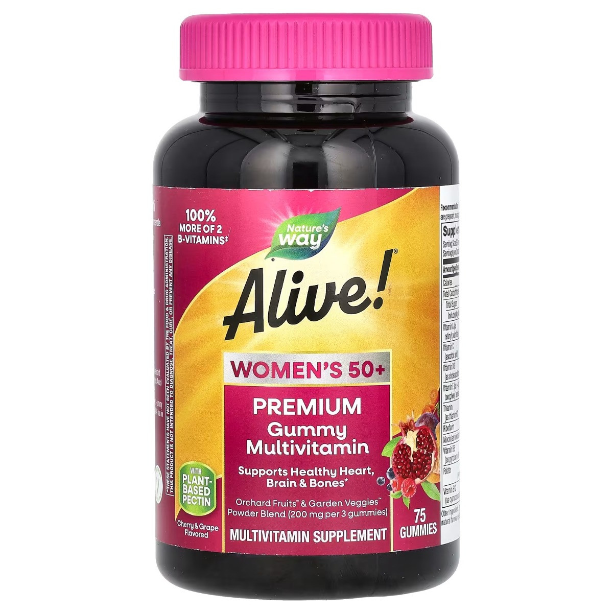 Мультивітаміни для жінок 50+, смак вишні та винограду, Alive! Women's 50+ Premium Gummy Multivitamin, Nature's Way, 75 жувальних