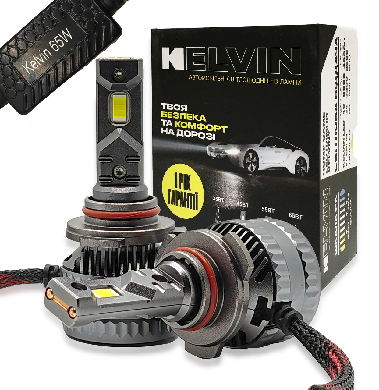 LED лампи Hb4 9006 65W Kelvin 8000Lm 6000K 9-36V Лед автолампа з обманкою