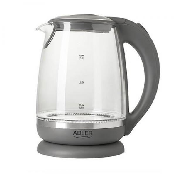 Електричний скляний чайник Adler AD 1286 (2000 Вт, 2 л, стильний, індикатор рівня води, підсвічування), фото 1