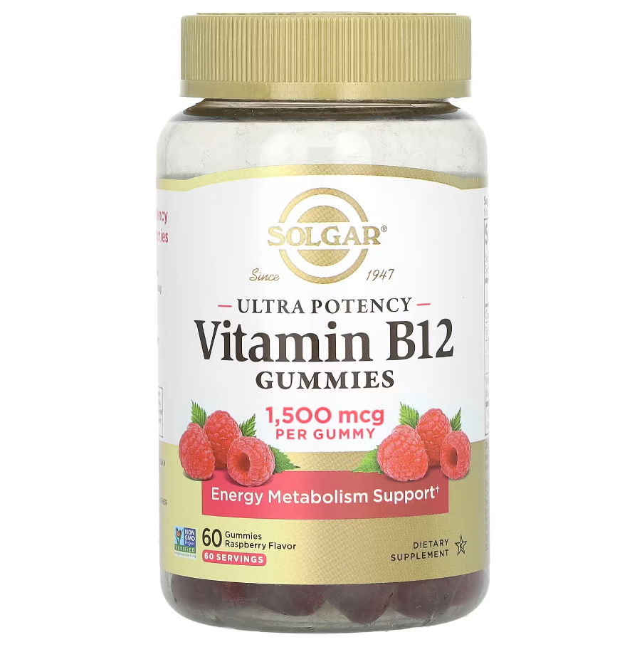 Ultra Potency Vitamin B12 Gummies Raspberry 1500 мкг Solgar 60 жувальних таблеток, фото 1