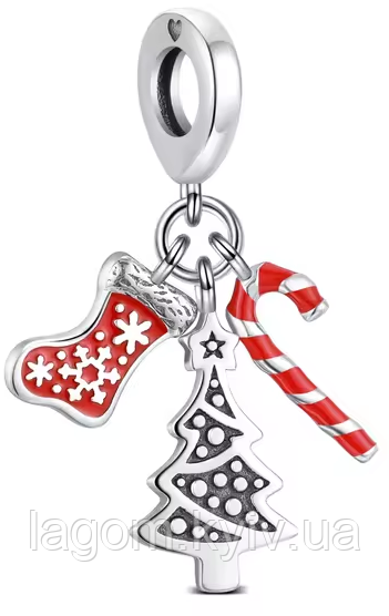 Срібний шарм-підвіска в стилі Pandora Christmas Time 925 проба Різдвяна та Новорічна прикраса Пандора, фото 1
