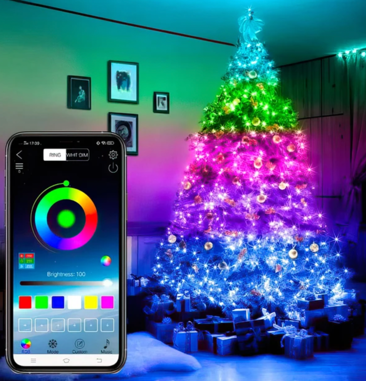 Розумна Світлодіодна гірлянда 10м, RGB, USB, управління через телефон з додатком, водонепроникна, для дому та на ялинку, фото 1