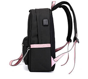 Шкільний чорний рюкзак Wednesday,  Nevermore academy  з USB, фото 2