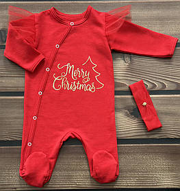 Новорічний комплект для новонародженої дівчинки з пов'язкою зріст 56 - 62 см (0 - 3 місяці) BST Червоний
