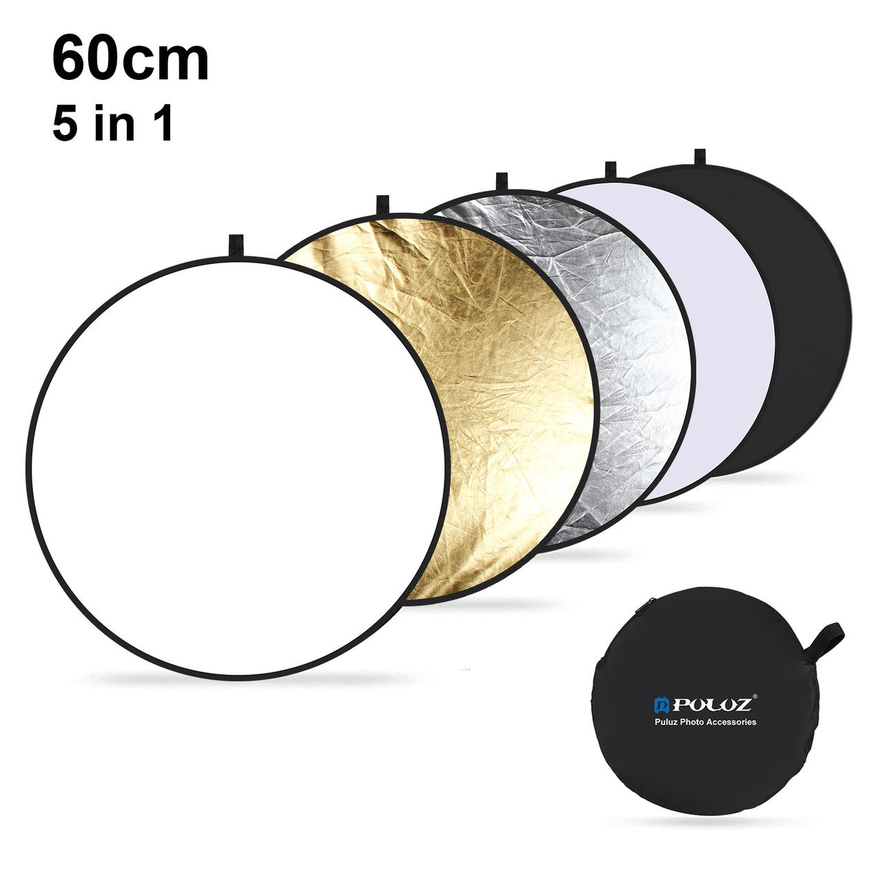 Відбивач круглий Puluz 60 cm 5 в 1 (срібло/прозоре/зовнішнє/біле/чорне)