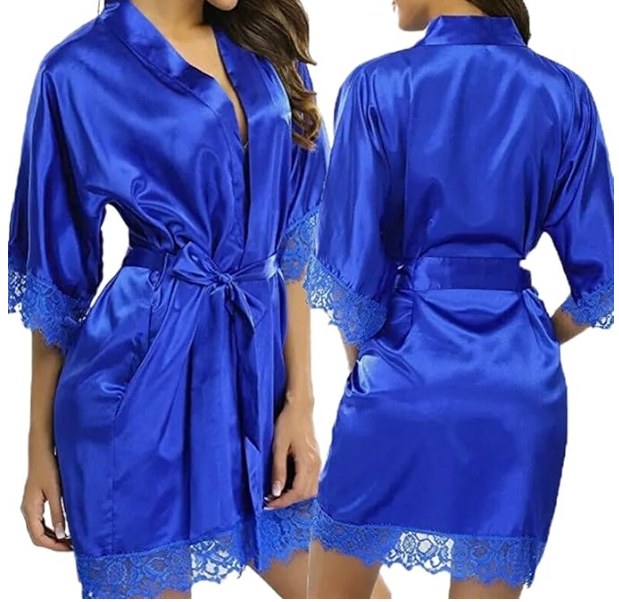 Жіночий халат на запах із поясом синій, фото 1