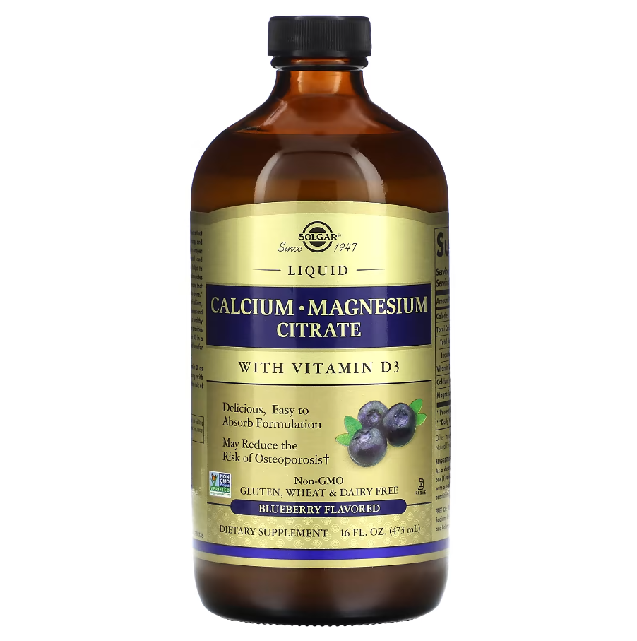 Calcium Magnesium Citrate Liquid with Vitamin D3 Blueberry Solgar 473 мл, фото 1