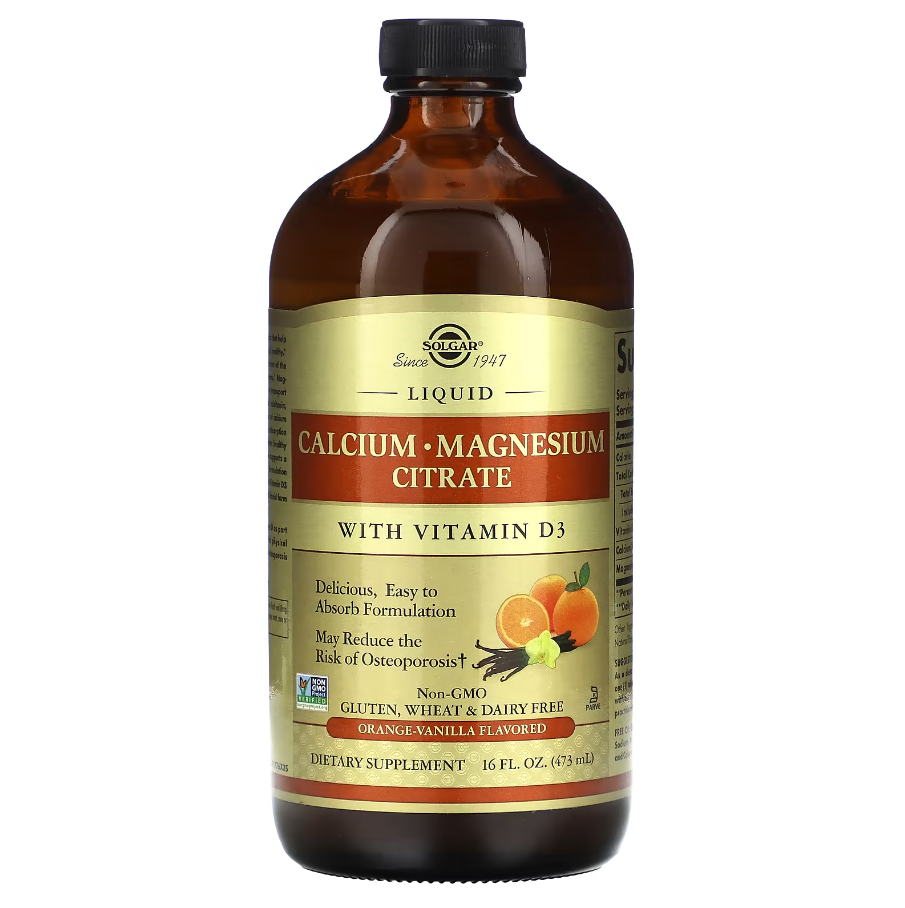 Liquid Calcium Magnesium Citrate with Vitamin D3 Orange-Vanilla Solgar 473 мл, фото 1