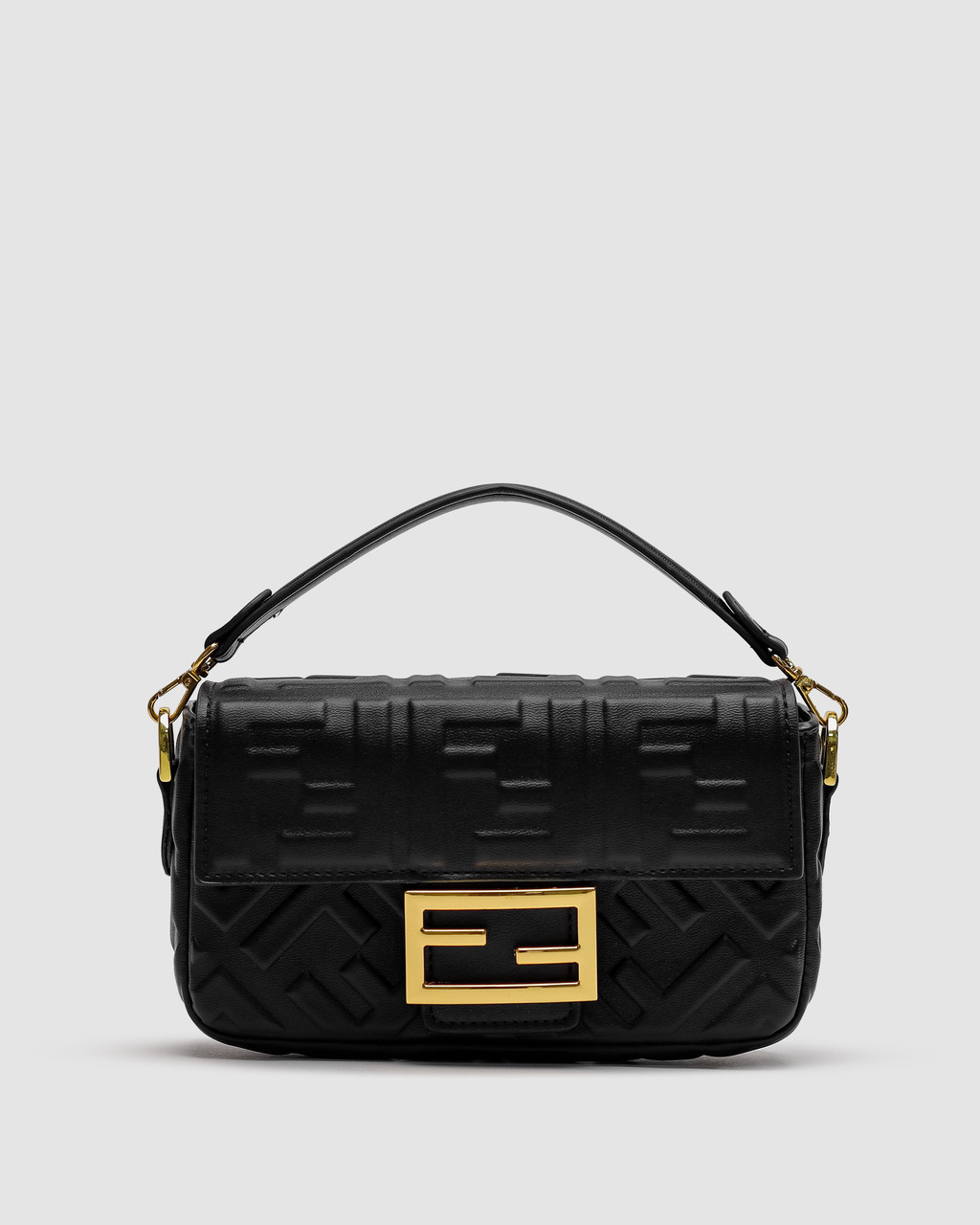 Жіноча чорна шкіряна сумка Fendi Baguette Mini