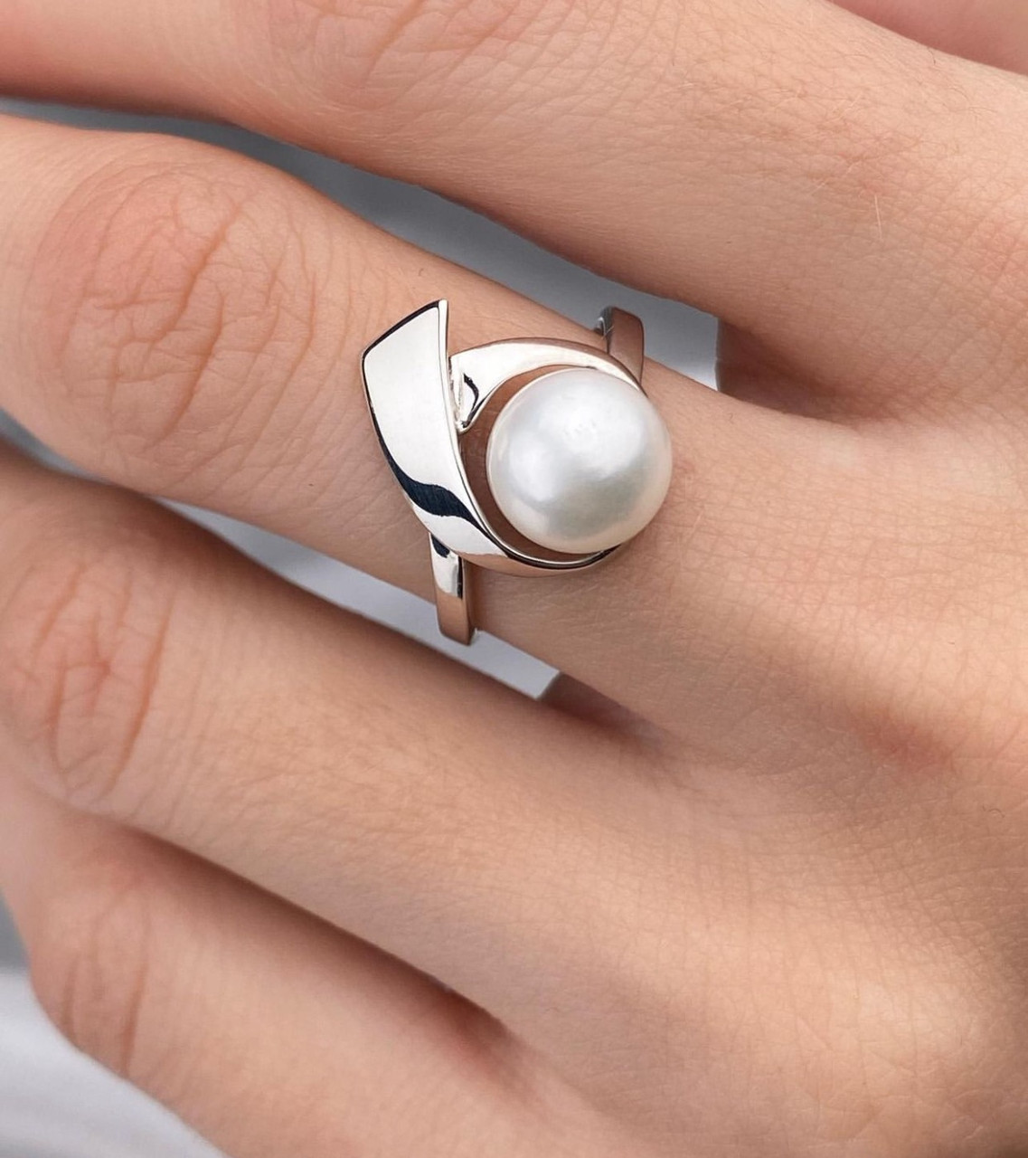 Срібне кільце з перлами, Родій 0030.10р, фото 1