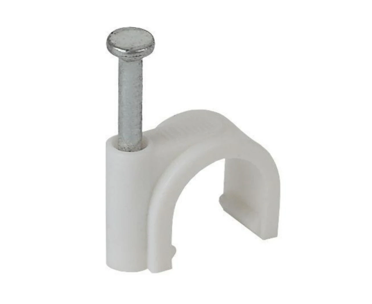 Кліпса для круглих дротів D6 мм зі вставним цвяхом, біла, фото 1