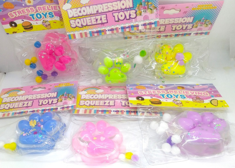 Таба лапка сквіш антистрес, лапка котика 7 см прозора-кольорова