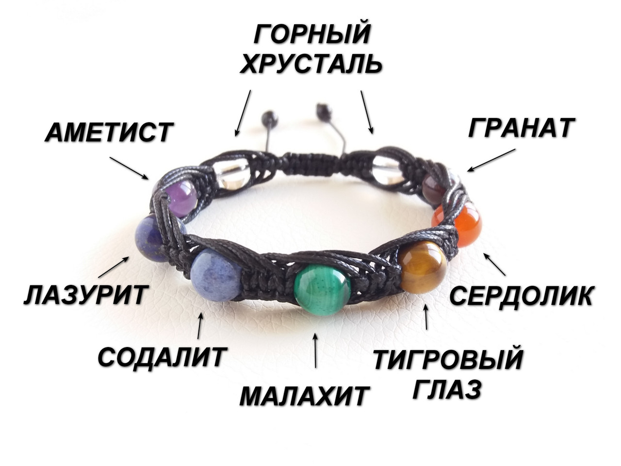 Браслет плетений 7 чакр з натурального каменю d 10mm