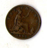 Велика Британія Королева Вікторія 1 фартінг, 1893 рік №729, фото 2