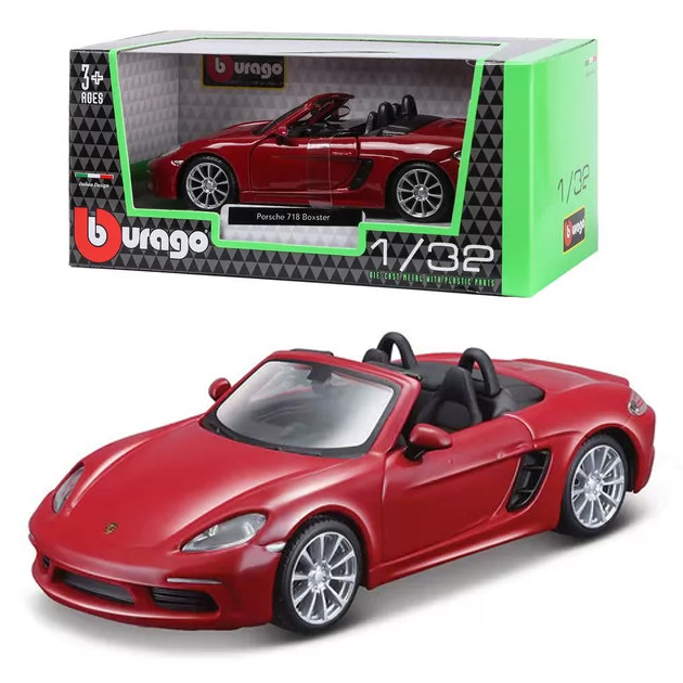 Машинка металева Porsche 718 Boxster Bburago 1:32 Порше відкр двері червоний 13*4*6 см (18-43049), фото 1