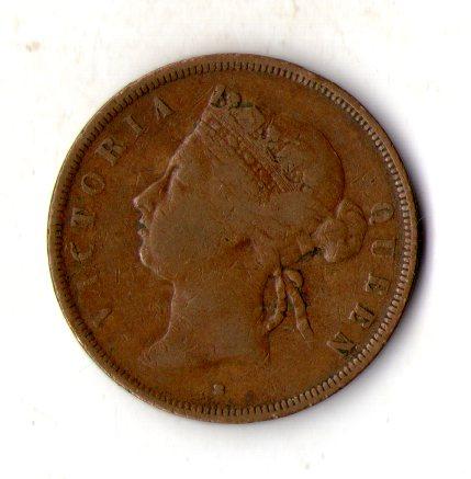 Стрейтс Сетлментс Королева Вікторія 1 цент, 1874 рік Аверс/ревер (180°) №2556, фото 1