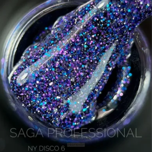SAGA NY DISCO 6 Світловідбиваючий гель лак, синій. Гель лак Saga New York Disco 6