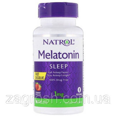 Promo Ціна! Амінокислота Natrol Мелатонін, 1 мг, смак полуниці, Melatonin, Fast Dissolve, 90 таблеток (NTL-06324) - тільки на