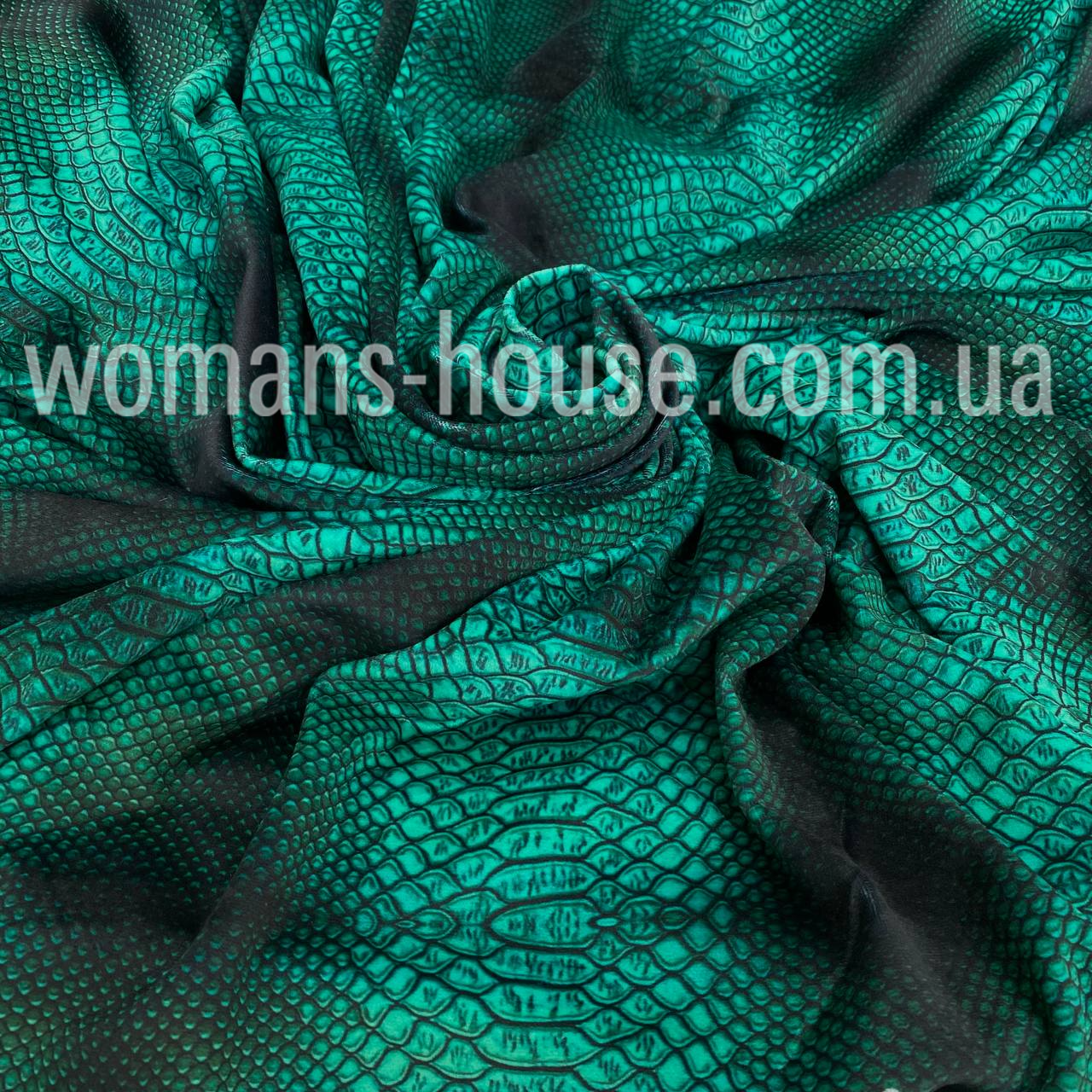 Тканина велюр Плюш (спорт) принт друкований Зелений Змія, фото 1