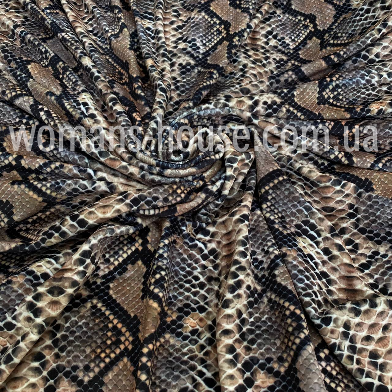 Тканина велюр Плюш (спорт) принт друкована Змія бежева, фото 1